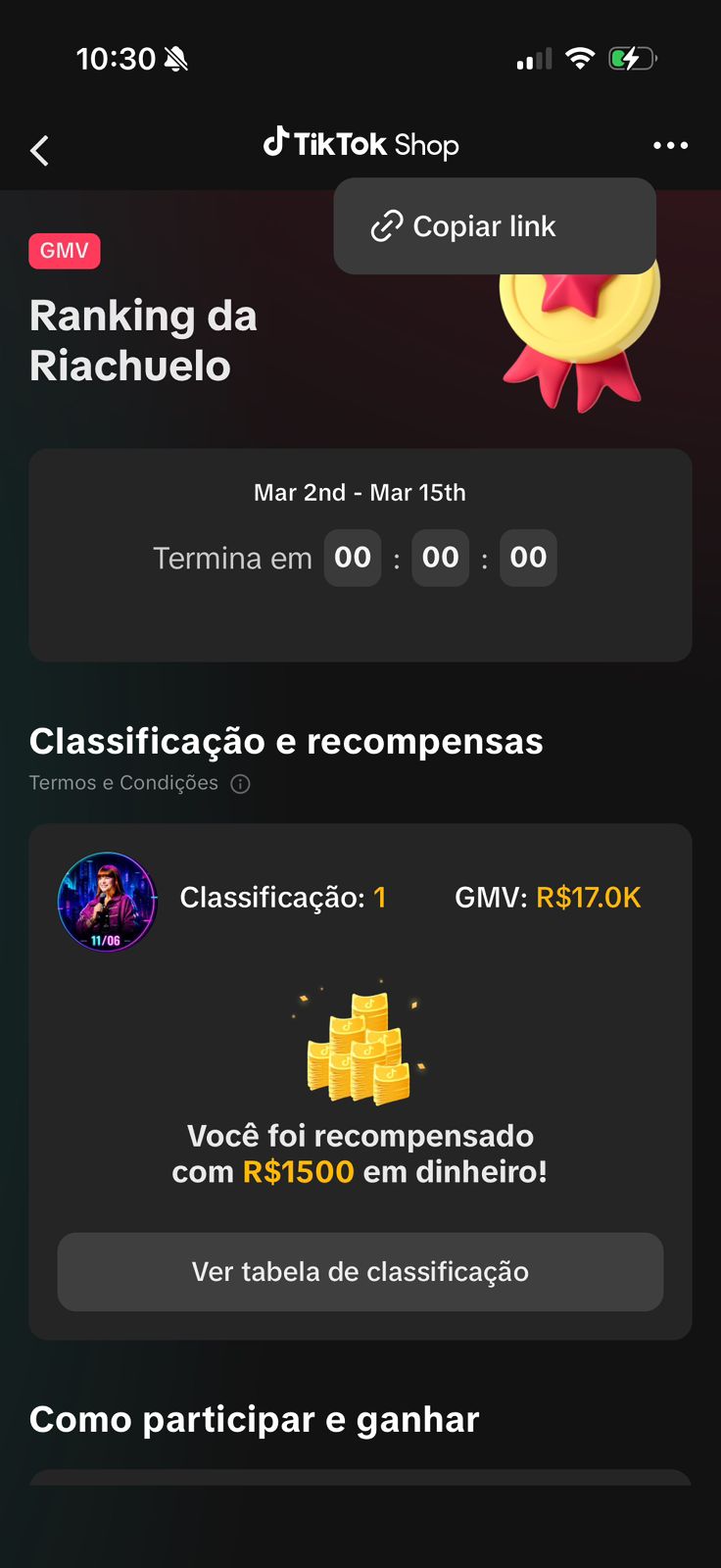 Ranking da Riachuelo com Brenda em primeiro lugar