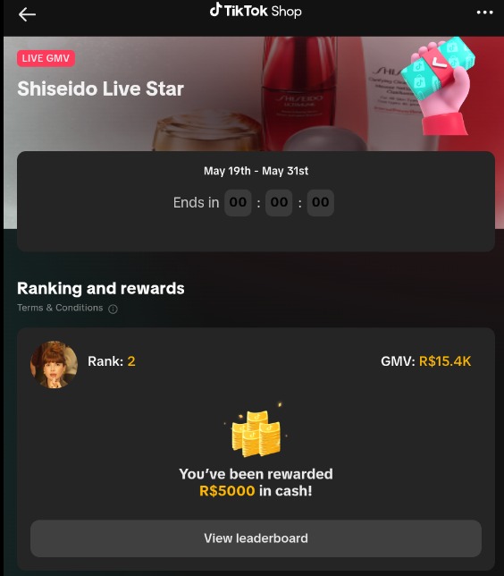 Ranking Shiseido Live Star com Brenda em segundo lugar